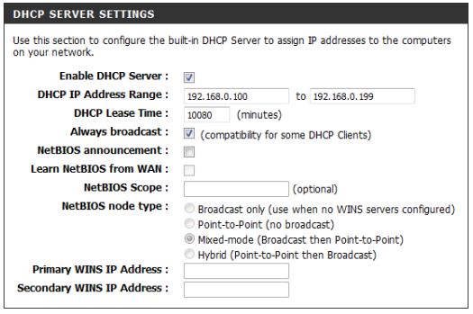 dlink dhcp