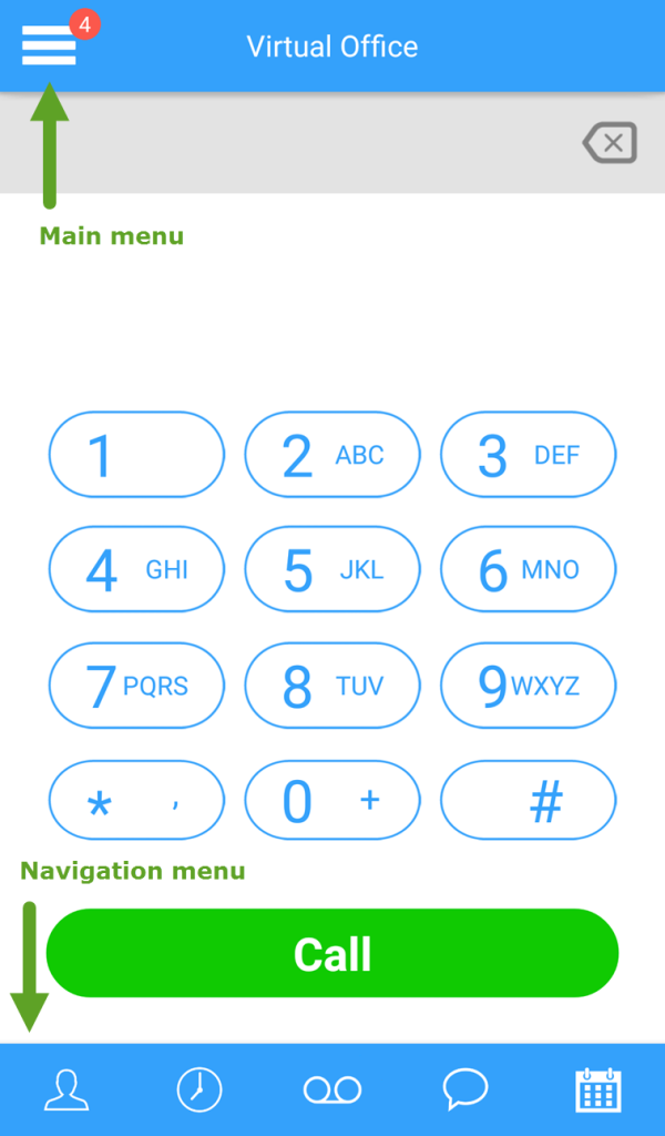 Virtual Office application user interface (UI)